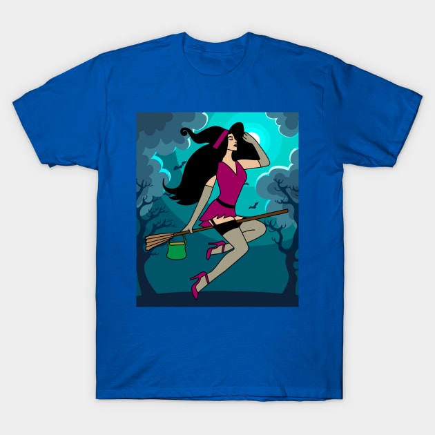 Flying Witch On A Broomstick With A Hat T-Shirt by flofin